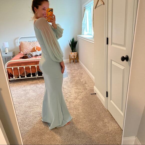 Chiara Boni La Petite Robe Light Blue Mesh Long Sleeve Maxi Dress Gown 38 XS - Picture 7 of 16